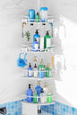 HAMITOR Shower Caddy Corner Tension Pole: 4-Tier Large Capacity Bathroom Organizer Shelf with Towel Bar - Rustproof No-Drill Adjustable 47-123 inch Storage for Renters, Home Bathtub Stand Rack, White