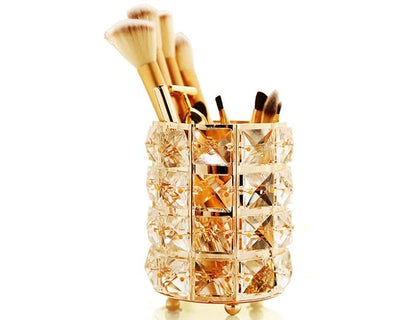 Golden Crystal Makeup Brushes Holder Organizer for Cosmetics Comb Brushes, Eyebrow Pen Pencil Storage Case Container, Golden