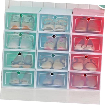 6PCS Transparent Stackable Shoes Box Small S Pink Thickened Plastic Shoe Storage Organizer for Entryway Closet with Visibility and Space Saving Design