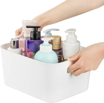 Peohud 5 Pack White Plastic Storage Bins, Pantry Organization and Storage Baskets with Handles, Open Plastic Storage Container for Home, Kitchen, Office, Shelves, Cabinet, Under Sink Organizer