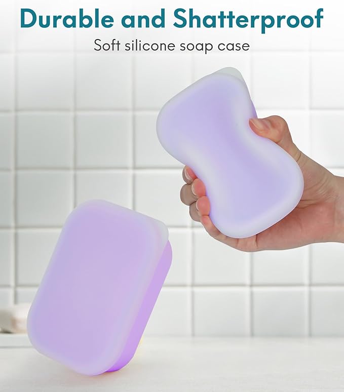 Quatish Compact Leakproof Travel Soap Case, Silicone Soap Box with Draining Layer, Enhanced Soap Container, Suitable for Camping, Gym, Bathroom, Outdoor Essentials, Purple