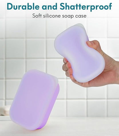 Quatish Compact Leakproof Travel Soap Case, Silicone Soap Box with Draining Layer, Enhanced Soap Container, Suitable for Camping, Gym, Bathroom, Outdoor Essentials, Purple