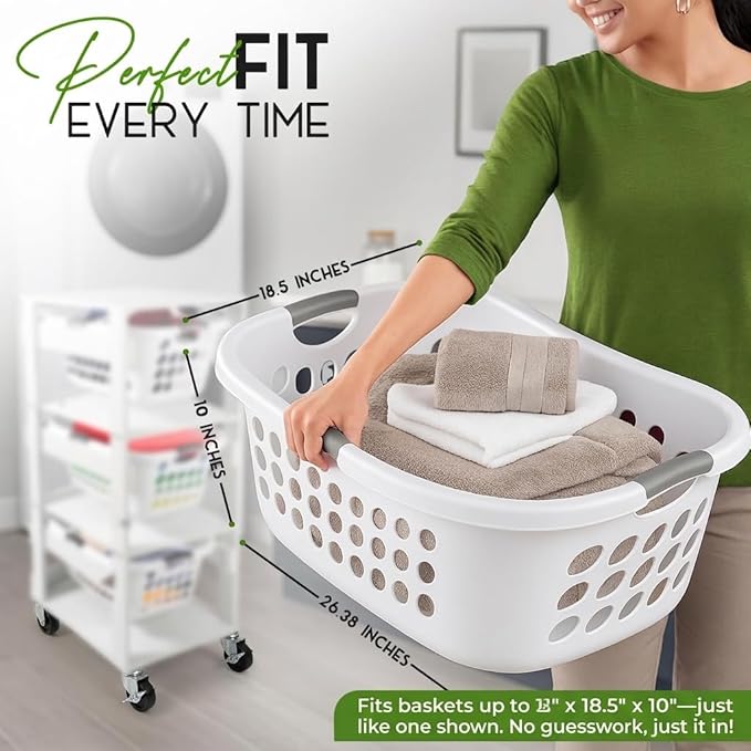 Laundry Basket Holder Shelf – Stackable Engineered Wood Laundry Tower, Tiered Hamper Organizer for Bathroom, Bedroom, Closet (White, 3 Tier)