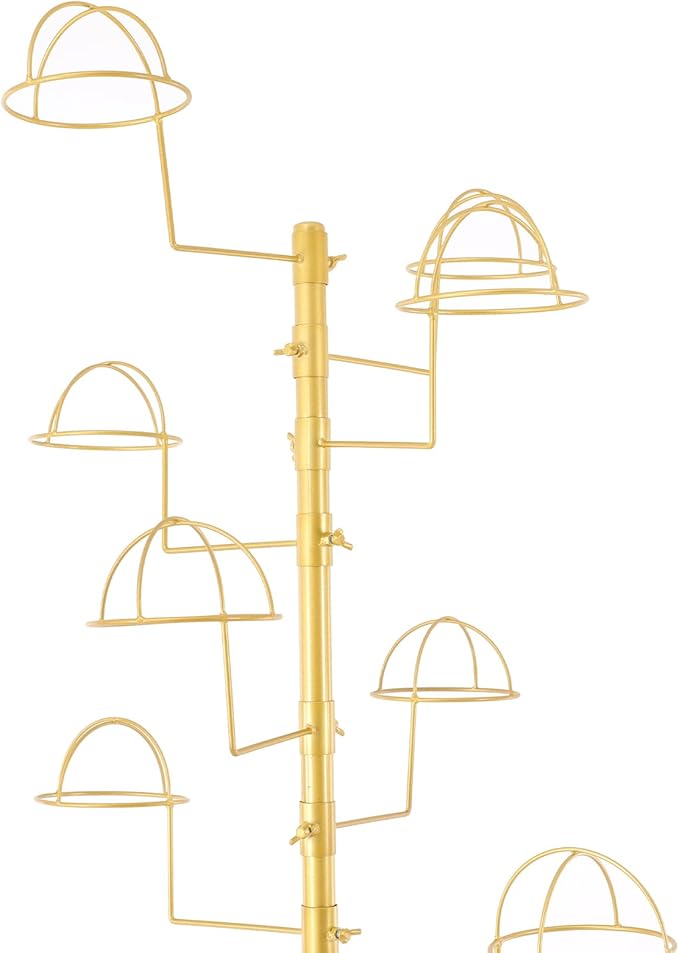 Freestanding Hat Rack Stand with Wheels,Metal Hat Organizer Rack with 16 Adjustable Circular Hooks,Floor Standing Hats Tree Display Stand (Golden)