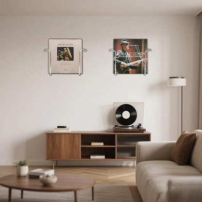 2 Pcs Vinyl Wall Mount Holder, Metal Vinyl Record Wall Mount Shelf, Matte Black Floating LP Display Rack, Minimalist Steel Album Holder, Storage for LPs & Album Covers silver