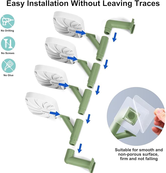 Soap Holder Four Layer Wall Mounted NO-Drilling Rotatable Self-draining Removable Soap Dish for Shower Bathroom Tray,Self Draining Sponge Holder,Razor Holder（White/Green）