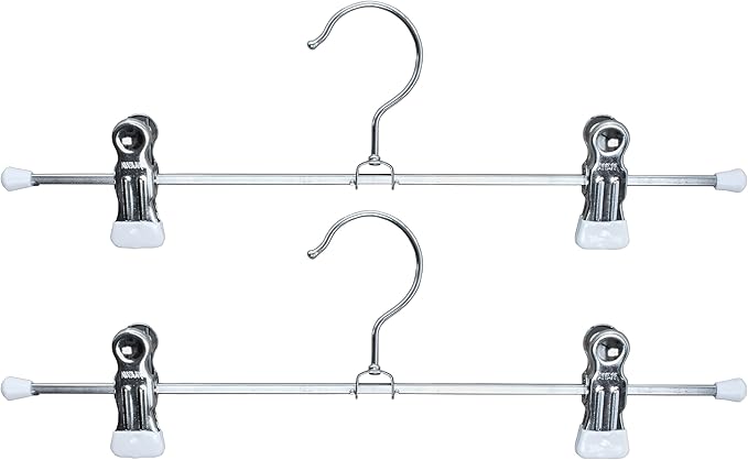 Mawa by Reston Lloyd Space-Saving Clothes Hanger for Pants and Skirts with Two Non-Slip Clips, Style K/30D, 12-Inch, Set of 2, White