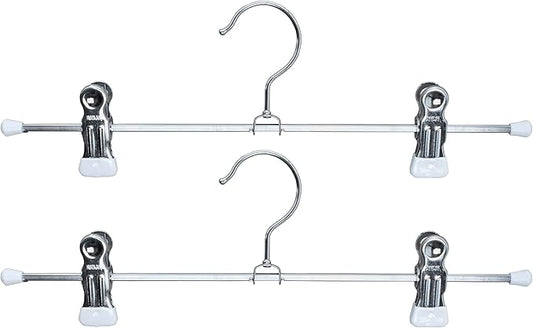 Mawa by Reston Lloyd Space-Saving Clothes Hanger for Pants and Skirts with Two Non-Slip Clips, Style K/30D, 12-Inch, Set of 2, White