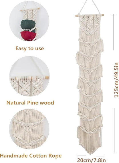 Macrame Cap Holder, Boho Hats organizer for baseball Caps, Hat Rack for Wall Hanging Decoration, Cap Rack for collection Display, Handmade Cap Hanger Storage Organizer (2Pcs-Eight hats)