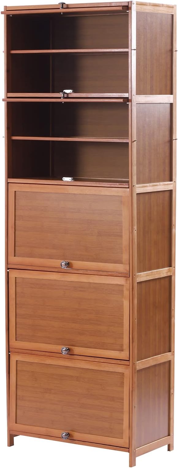 10 Tiers Shoe Storage Cabinet with Doors Tall Bamboo Hidden Shoe Storage Freestanding Shoes Heels Sneakers Shelf Rack 28 Pairs of Shoes Organizer Book Shelf for Entryway Hallway Living Room Bedroom