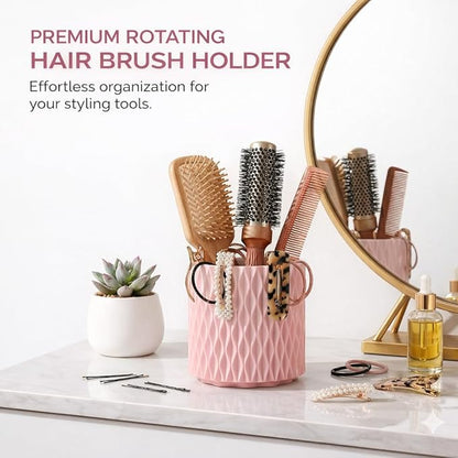 Makeup Brush Holder Organizer, 360° Rotating 5-Slot Make up Brushes Cup for Cosmetic, Lipstick, Hair Brush Holder - Spinning Vanity Countertop Caddy for Bathroom, Dorm & Office, Pink