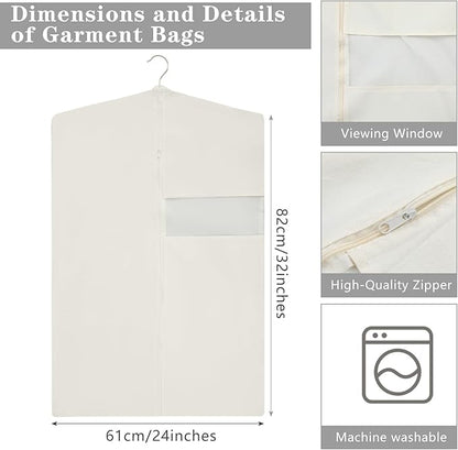 Aliceset 6 Pcs 32 Inches Cotton Garment Bags for Hanging Clothes, Canvas Suit Bags for Clothes Coats Jackets Shirts Closet Storage Travel Gusseted Hanging Garment Cover