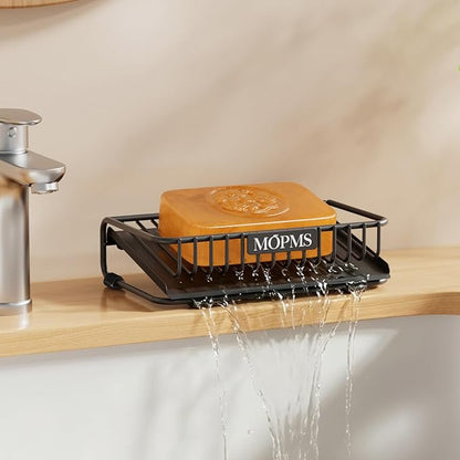Self Draining Soap Dish, Carbon Steel Bar Soap Holder for Shower, Waterfall Design Soap Saver for Bathroom, Kicthen Sink and Countertop