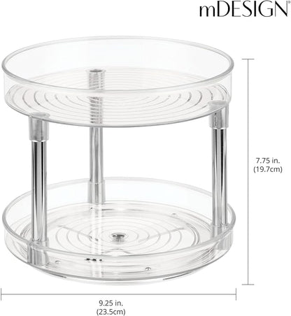 mDesign 2-Tier Lazy Susan Turntable for Kitchen Cabinets, Shelf, Table, Countertop, 9" Multi Level Rotating Organizer Carousel, Storage Turntable Organizer, Ligne Collection, 2 Pack, Clear/Chrome