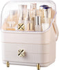 Preppy Skincare Organizers Makeup Organizer Holder Cosmetic Storage Box Display Case 3 Tiers Dust Free Cover Portable Handle 2 Rroomy Drawers Gift Great For Bathroom Countertop Dresser Ivory White