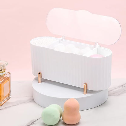 Tecbeauty Qtips Holder, 3 Grids Separate Cotton Swabs Ball Dispenser, Storage Box, Jar for Cotton Pads Bathroom Organizer Canisters - White