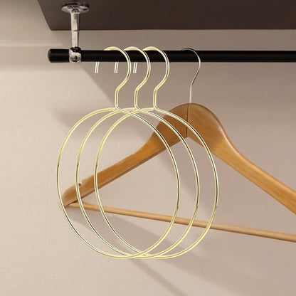 PRETYZOOM 4Pcs Golden Scarf Hangers for Closet Organization, Metal Belt and Scarf Holder Rings, Space-Saving Clothes Organizer for Ties, Belts, Scarves, and Accessories