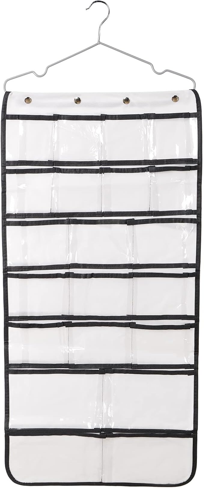Closet Hanging Organizer, Dual Sided Hanging Wardrobe Storage Bags, 42 Clear Pockets Storage Hanger for Jewelry Socks Underwear (White)