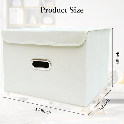 STOREONE Fabric Storage Cube Bins Foldable Organizer Container Collapsible Basket with Lids and Metal Handles, for Home, Bedroom, Closet 8 Pcs (Creamy-White)