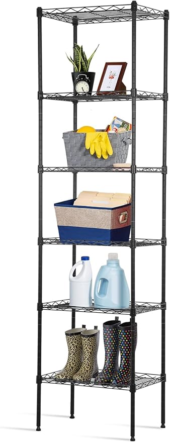 6-Shelf Wire Shelving Unit Adjustable Metal Shelving 600Lb Capacity Storage Shelves for Closet Kitchen Wire Rack Shelf Organizer for Small Space, 16.7D x 11.8W x 63H, Black
