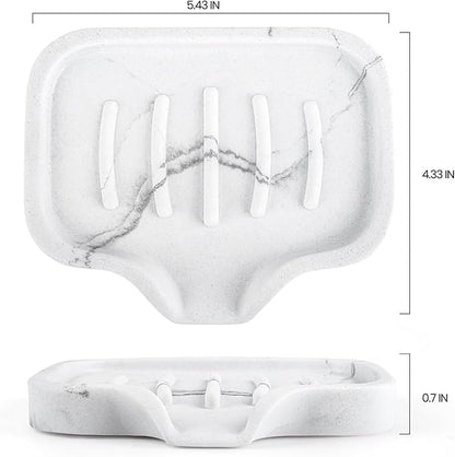 Self Draining Soap Dish for Shower and Bathroom Sink - Large Marble Resin Soap Holder with Drain, Non Slip Soap Tray for Bar Soap, Kitchen & Bathroom Counter