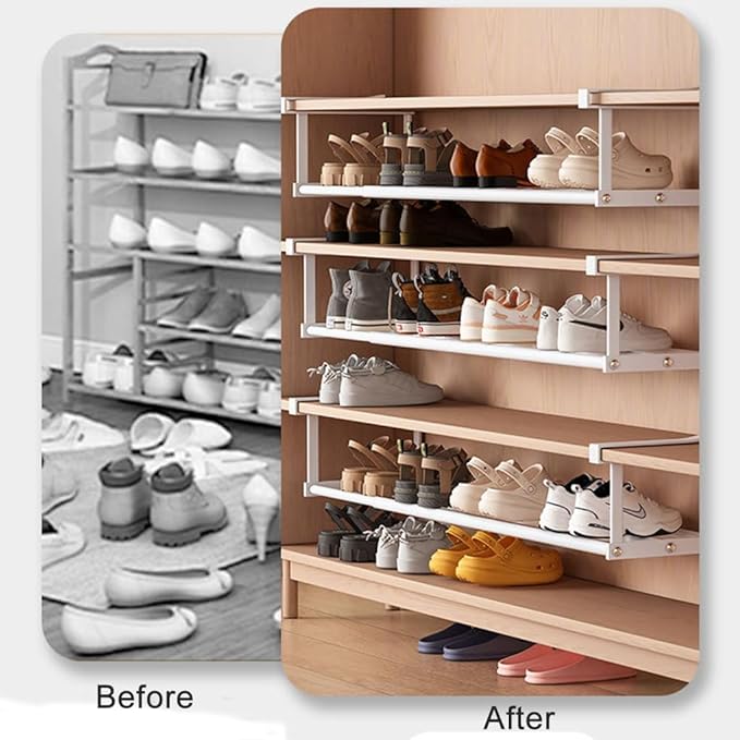 Expandable Shoe Rack Closet Hanging Organizer 20.08''-37.4'' Metal Adjustable Under Cabinet Storage Shelf Space Saving for Kitchen Pantry Room Dorm, White, 1 Pack