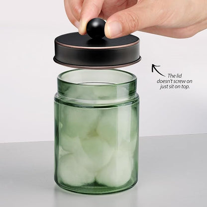 3 Pack Apothecary Jar Canisters Bathroom Vanity Organizer - Qtip Holder Storage Organizer Set Countertop Canister with Stainless Steel Lids &Cute Stickers for Qtips,Cotton Swabs,Makeup Sponges,Floss