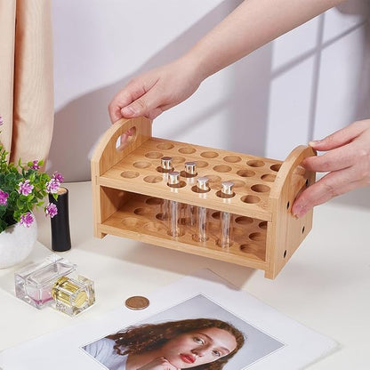 OLYCRAFT Rollerball Perfume Organizer 24 Spaces Wooden Perfume Storage Holder Beauty Scent Storage Makeup Lipgloss Lipstick Display Case Dresser Organizer for Bedroom Vanity Shelf Countertop