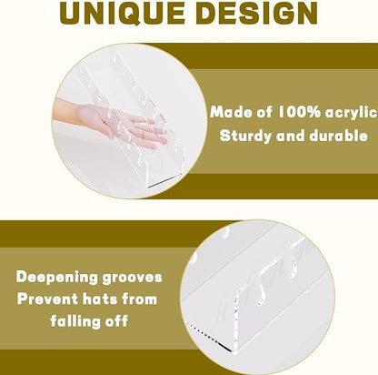 Hat Organizer for Baseball Caps 2 Pack Hat Organizer Shelf Acrylic Hat Stand for Baseball Caps Hat Racks for 14 Baseball Caps for Bedroom, Closet, Dresser (Clear)