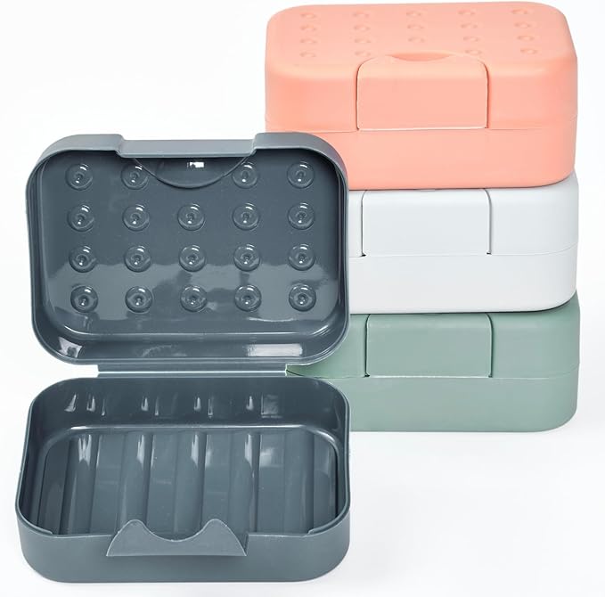 Okuna Outpost Bar Soap Travel Case - 4-Pack, Multicolor, 4.5 x 3.3 x 1.8 in - Snap-Close Portable Holder & Container - Travel Soap Case Pack for Camping & Gym