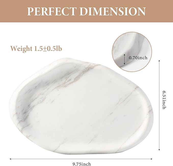 Koville Luxurious Natural White Marble Vanity Tray, Cloud Shape Serving Stone Key Tray for Home Decor, 10" x 7" Marble Storage Trays for Bathroom, Stone Plate Holder for Perfume, Candle and Jewelry