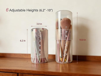 Retractable Travel Makeup Brush Holder, Clear Plastic Brush Cup with Lid, Portable Brushes Organizer for Makeup Artists | Vanity, Multi-Purpose Pen Pencil Container & Straw Holder, 2pcs