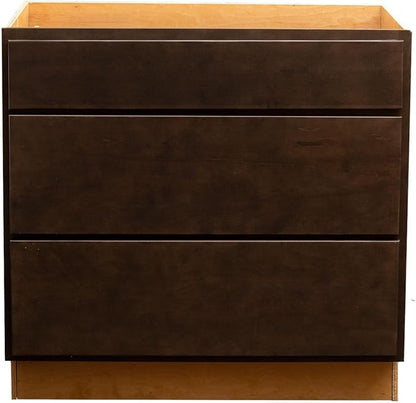 Quicklock RTA (Ready-to-Assemble) | Base Kitchen Cabinets - Shaker Style | Made in America (Espresso Stain, 12" W x 34.5" H x 24" D 3 Drawer Pots and Pans)