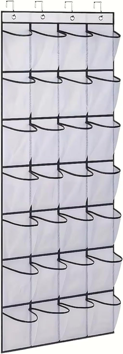 1pc 14/28/40-Grid Transparent Fabric Hanging Organizer Foldable Storage Bag for Shoes Underwear (Gray)
