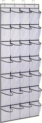 1pc 14/28/40-Grid Transparent Fabric Hanging Organizer Foldable Storage Bag for Shoes Underwear (White)