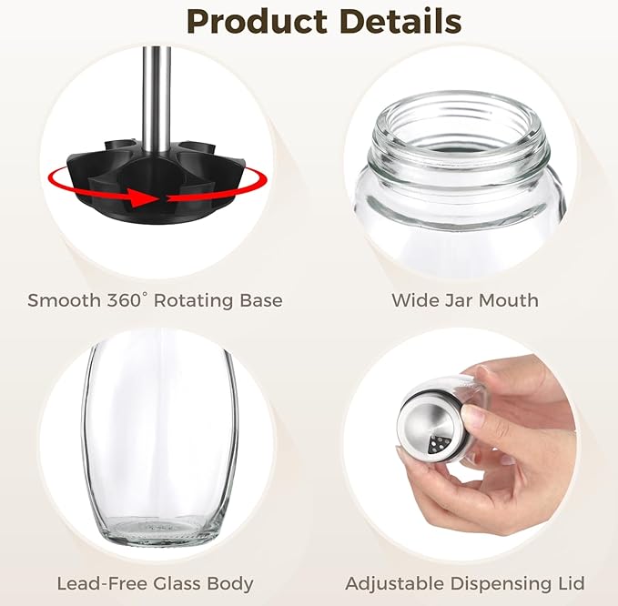 2 Layer Rotating Spice Rack Organizer with 12 Glass Jars, 360° Turntable Seasoning Set, Spinning Kitchen Counter Spice Holder, Airtight Containers with Labels for Kitchen Seasoning Storage