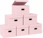 STOREONE Fabric Storage Cube Bins Foldable Organizer Container Collapsible Basket with Lids and Metal Handles, for Home, Bedroom, Closet 6 Pcs (multicolour-light pink)