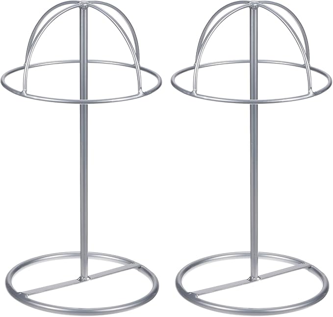 uxcell Metal Hat Display Stand 2 Pack Tabletop Hat and Wig Rack Holder Freestanding for Baseball Cap, Fedora Hat, Cowboy Hat - Silver, 12 Inch