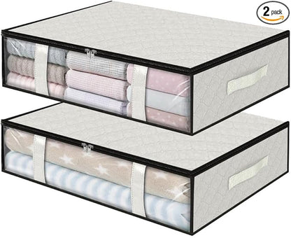 StorageRight Under Bed Storage Bags 2 Pack, 40L Large Clothes & Comforter Storage Containers with Clear Window, Breathable Fabric Organizer for Blankets, Bedding, Seasonal Clothing, White