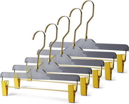 Acrylic Clip-Hangers Grey for Pants, Skirts and Shorts with 360 Degree Silver/Golden Hook | Space Saving & Non-Slip | 5 Pack
