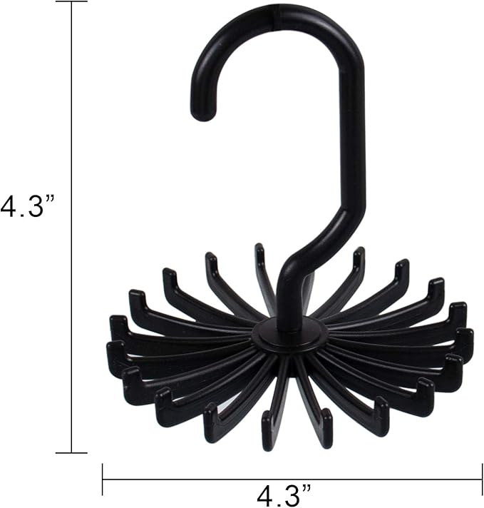 AUEAR, 8 Pack 360 Degree Rotating Scarf Hanger 20 Hooks Twirl Plastic Ties for Women Men Home Bedroom Supplies (Black)