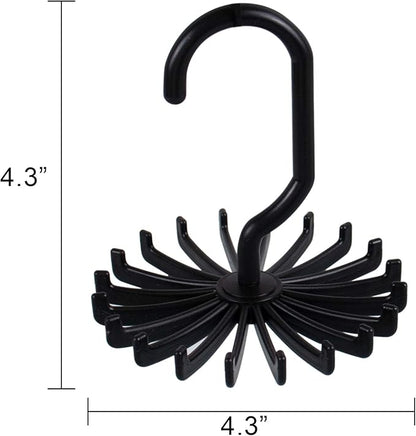 AUEAR, 8 Pack 360 Degree Rotating Scarf Hanger 20 Hooks Twirl Plastic Ties for Women Men Home Bedroom Supplies (Black)