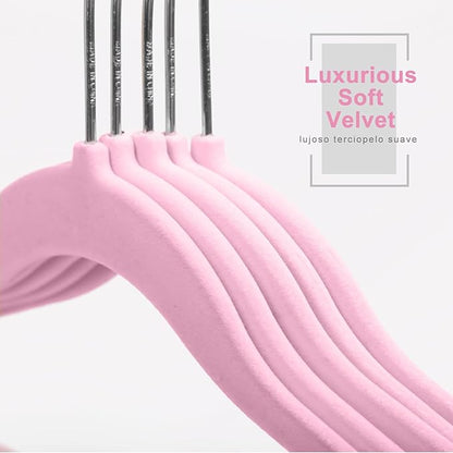 MIZGI Baby Velvet Hangers,Non-Slip Kids & Toddler Hangers,11.8 Inch Hangers for Baby Clothes,Pack of 50（Pink/Silver）