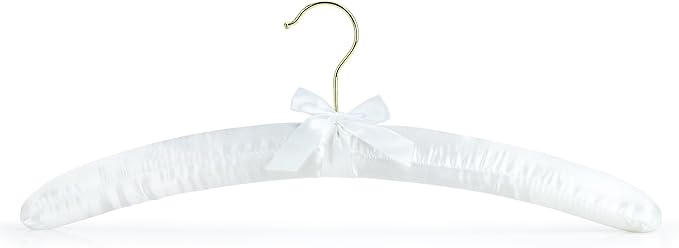 HANGERWORLD White Satin Padded Hangers - 4 Pack, 17inch Adult Size, No Shoulder Bump Coat Hangers