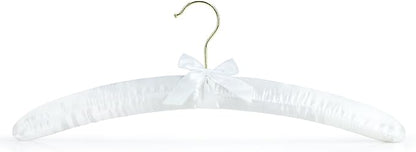 HANGERWORLD White Satin Padded Hangers - 4 Pack, 17inch Adult Size, No Shoulder Bump Coat Hangers