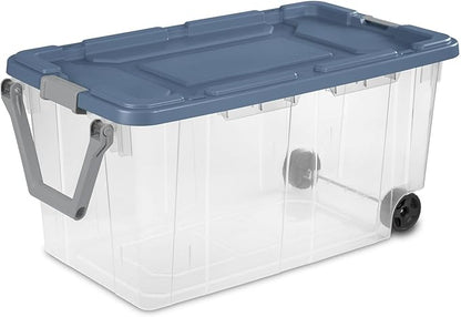 Extra Large Storage Bin, 40 Gallon Wheeled Plastic Storage Container with Handle,Pack of 2 (Clear/Blue)