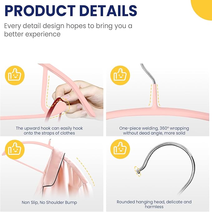Jiang&Rong 30 Pack 16 Inch Rubber-Coated Non-Slip Metal Hangers - Heavy Duty No Bump Closet Hangers for Coats, Shirts, Suits, Sweaters (30-Pack, Pink)