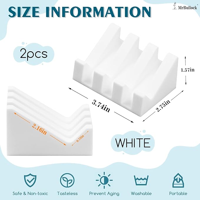 2 Pack Self Draining Silicone Soap Dish with Suction Cups - Non-Slip Bar Soap Holder for Shower & Kitchen, Waterfall Tray Keeps Soap Dry, Easy Clean, Extends Soap Life (White)