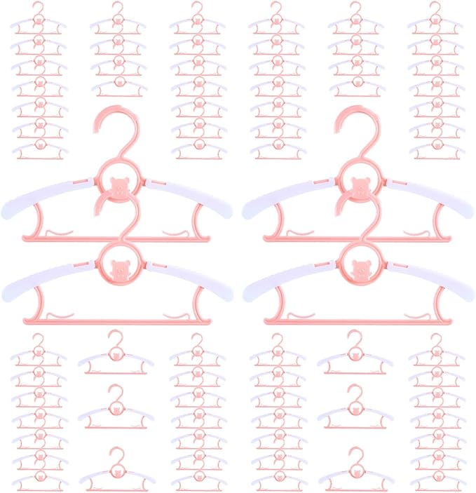 Baby Hangers for Nursery Closet 80 Pack Plastic Kids Clothes Hanger Space Saving Non Slip Extendable Toddler 11-14” Adjustable Hangers Heavy Duty Clothing Infant Hanger Bulk, Pink