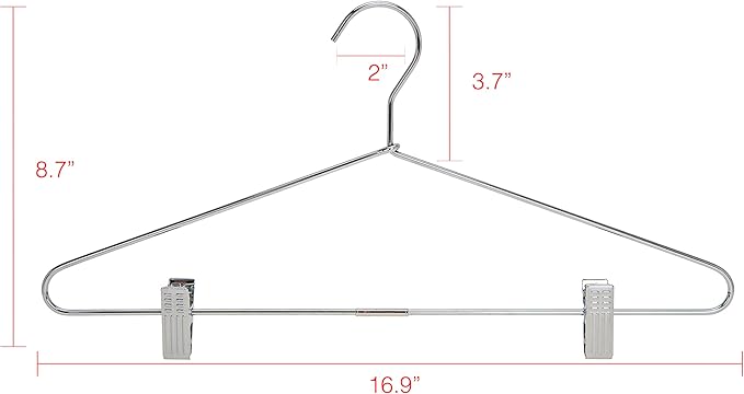 Quality Metal Pant/Skirt Blouse Hanger 10-Pack, Heavy-Duty Skirt Hangers with Clips, Adjustable Clip Pants Hanger, Chrome (Chrome, 10)